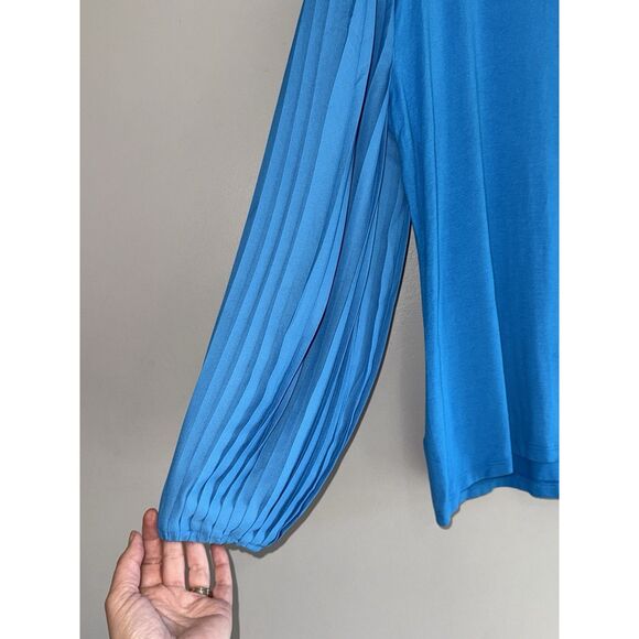 Talbots Pleated Puff Sleeve Knit Top Crew Neck Blue Soft Classic Balloon Size XL - Picture 7 of 15